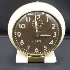 WestClox Big Ben Chime Wind Up Alarm Clock 69-C Vintage Brass Trim 1940s USA